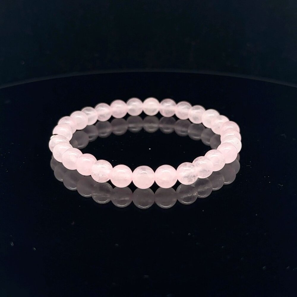 Gemstones Rose Quartz 6mm Stretchable Bracelet 14k Yellow Gold Polished Bead - Picture 3 of 6
